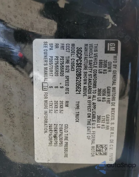 2011 Chevrolet Silverado C1500 Lt z USA, uszkodzony, nr VIN 3GCPCSE02BG205621